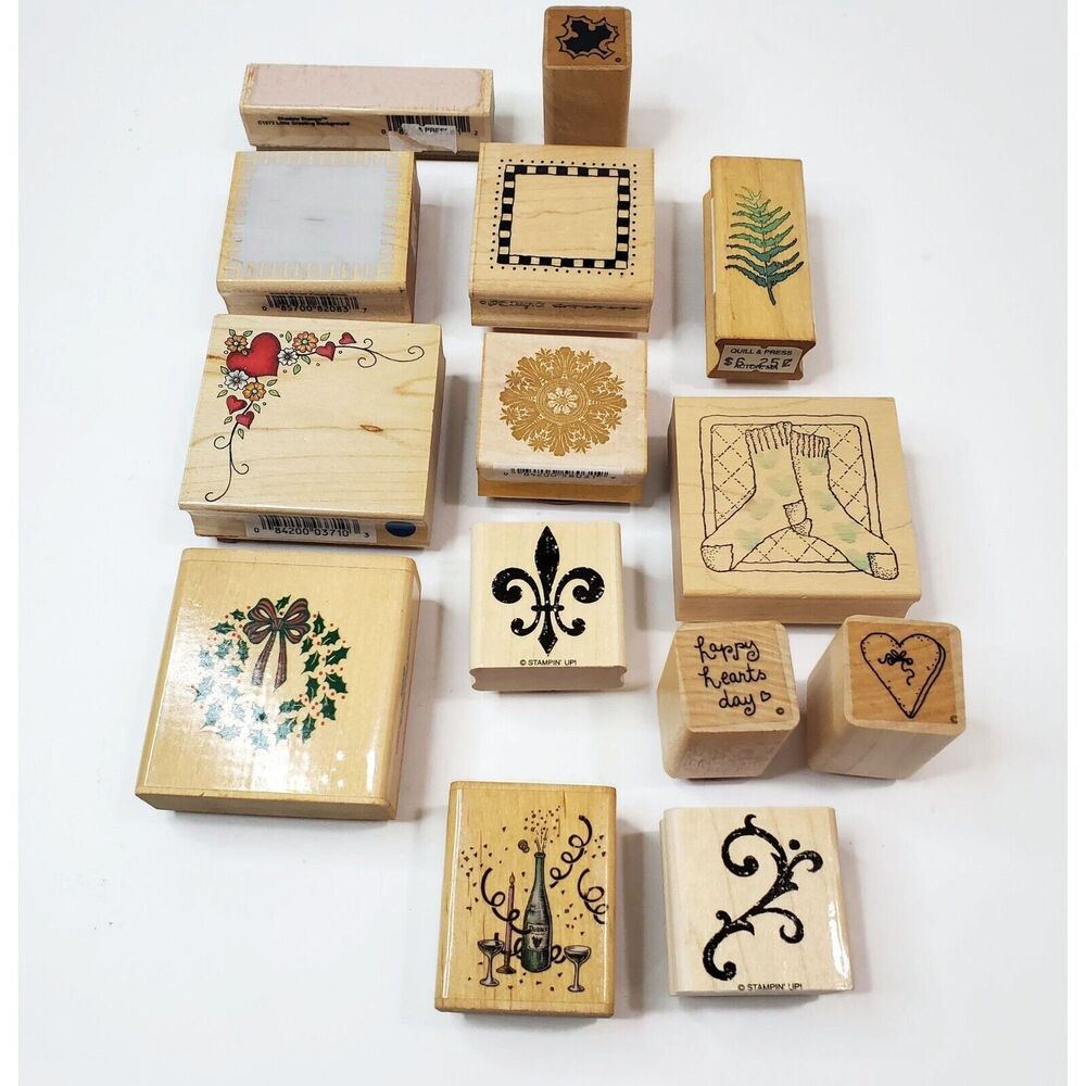 Rubber Stamps Fleur-de-lis Wreath Block Star Heart Butterfly Shell Lot of 20